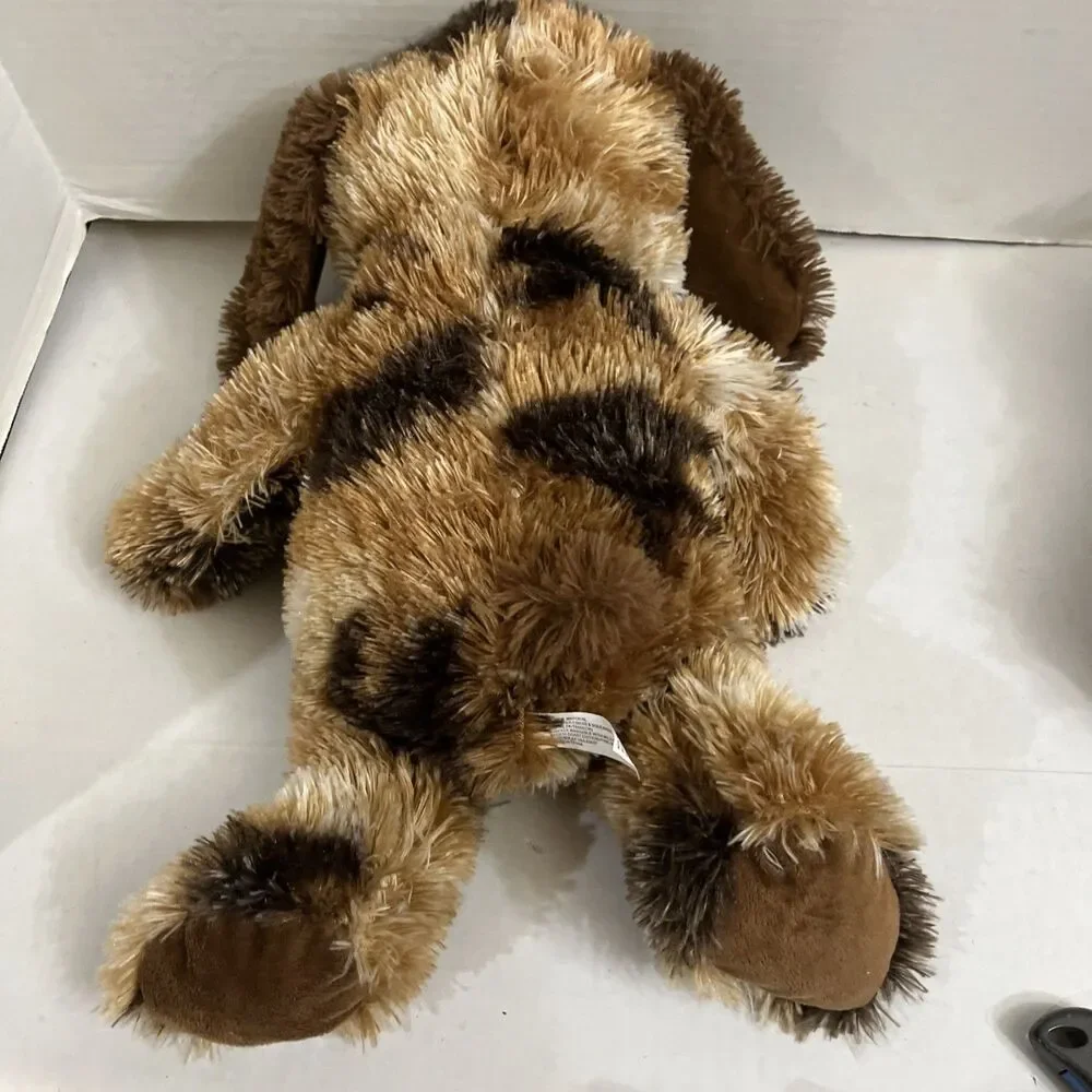 2 Pacific Fluffy Puppy Dog Plush Squeakers Embroidered Eyes Floppy 17” Brown